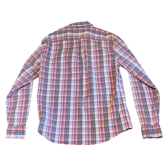 Lucky Brand Saturday Stretch Plaid Button Down Shirt Pink & Gray Medium - Picture 3 of 5